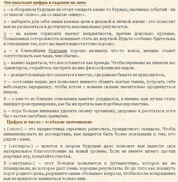 Значение цифр лото